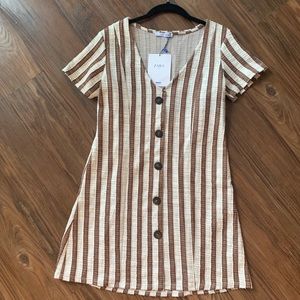 Zara Trafaluc Striped Rustic Buttoned Mini Dress